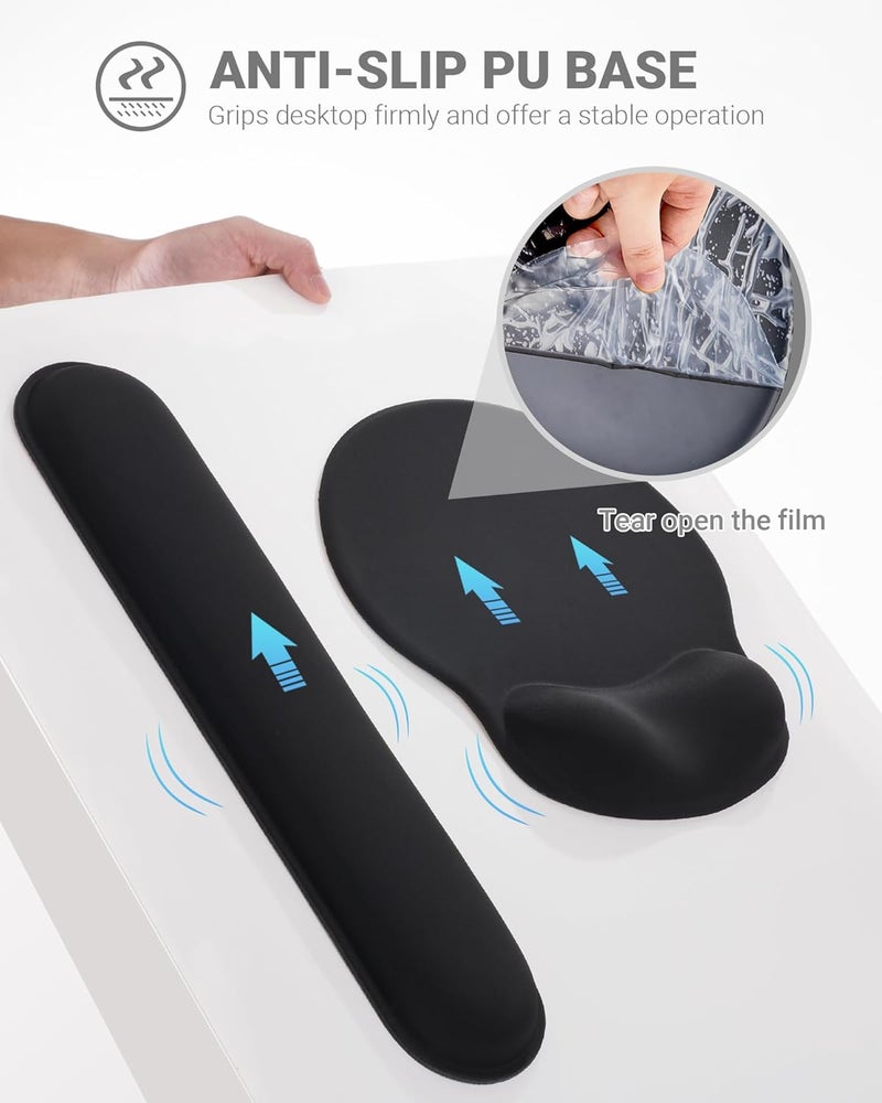 Laborio Ergonomic Mouse Pad Wrist Support Set, Memory Foam Keyboard Wrist Rest Set, Ergonomic Keyboard Pad, Non-Slip Base Mousepad（Black Set） - Image 4